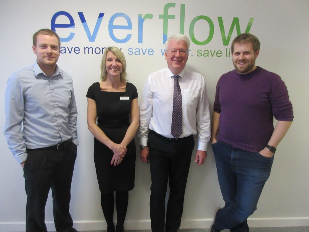 (l-r) Adam Straker of Everflow, Jackie Ridley of Wynyard Business Park, Andrew Wilde and Josh Gill, both of Everflow at Everflows new office at Wynyard Business Park.