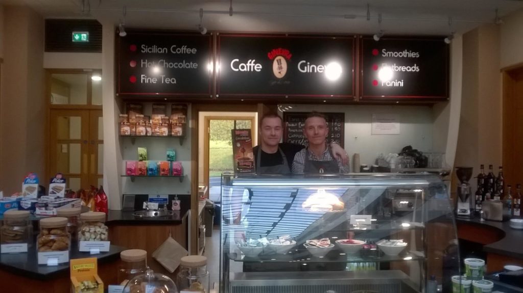 (l-r) Caffe Ginevra owner Anthony Finn with employee Callum Little.